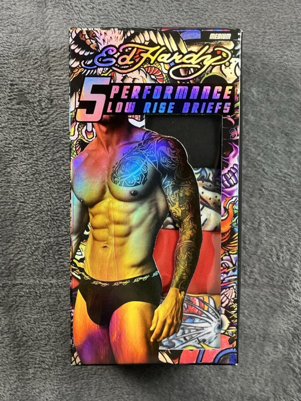 Ed Hardy Men’s Medium Performance Briefs 5 Pack Moisture Wicking Cool Soft